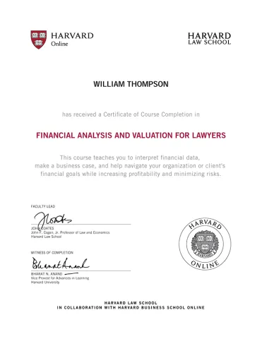 Financial Analysis and Valuation for Lawyers Certificate
