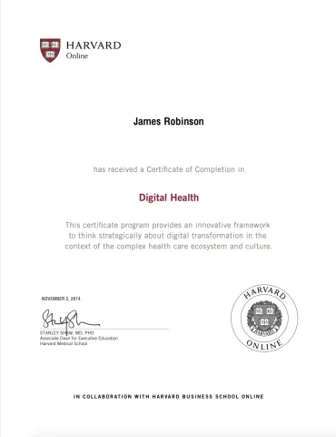 Digital Health Example Certificate