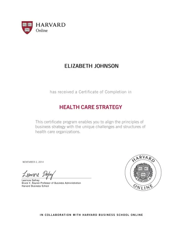 Health Care Strategy Course Certificate
