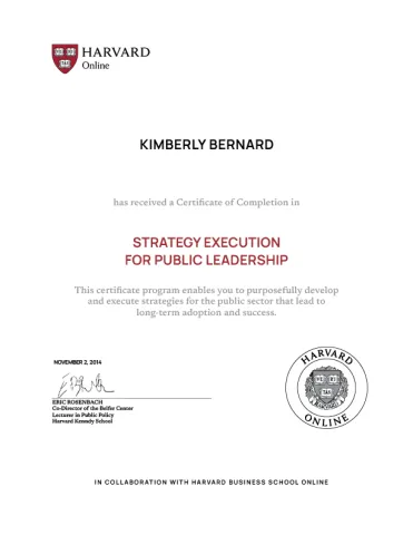 Strategy Execution for Public Leadership Sample Certificate