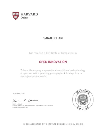 Open Innovation Certificate Sample