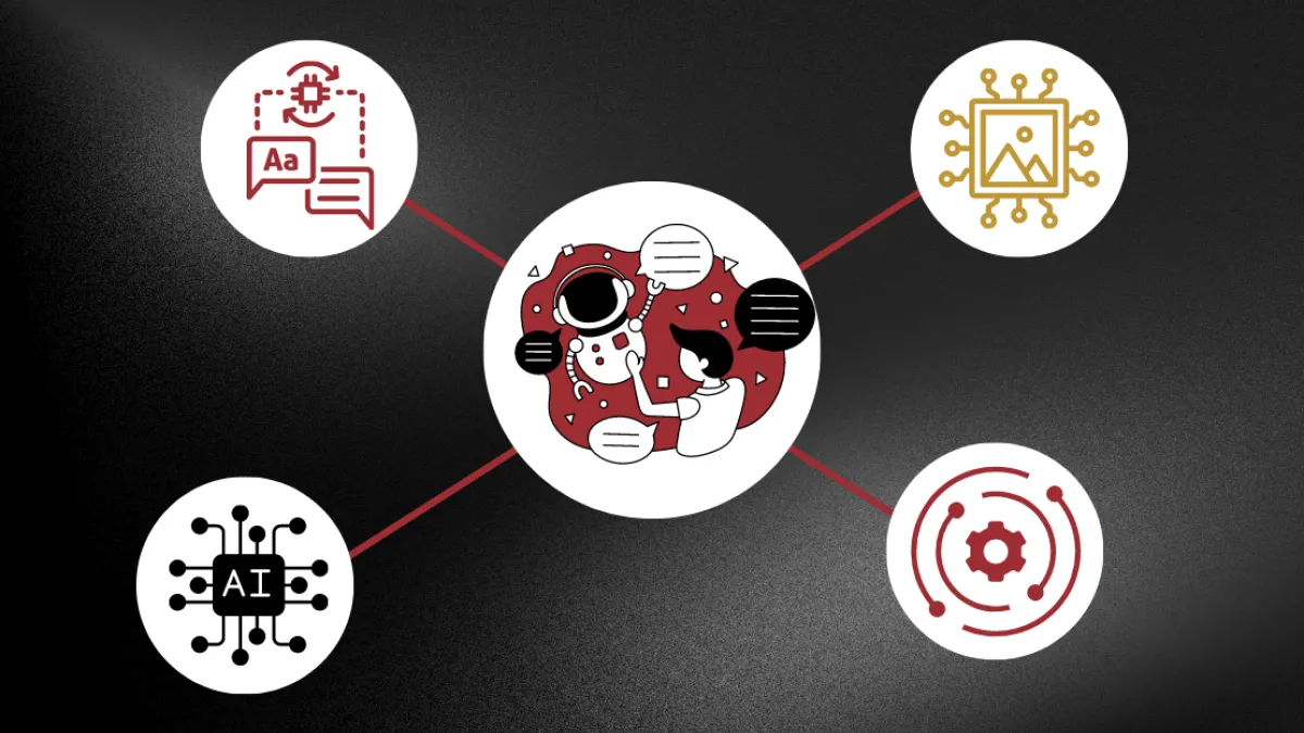 Graphic images depicting AI technology and chatgpt